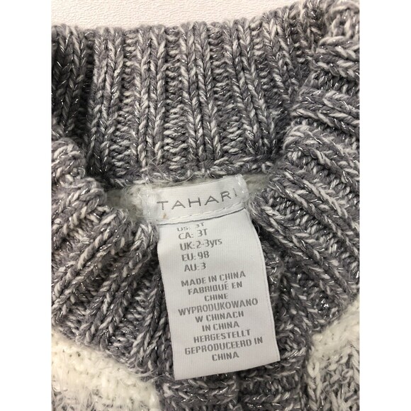 Girls Tahari 3T Fur Trimmed Sweater Jacket Button Gray White - Picture 6 of 6